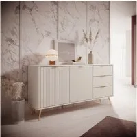 MOEBLO Kommode Pholx C 163 2D3S (Griffe und Beine aus Metall, geriffelte-Fronten, Sideboard Wohnzimmer Kommode Schlafzimmer Komodenschrank Highboard)