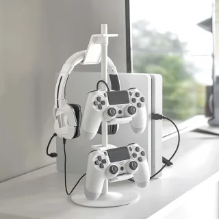 Yamazaki Controller-Halter 3 Ebenen 17x17x38cm Metall weiß. Organisieren Sie Ihre Gaming-Hardware stilvoll und platzsparend mit dem Tower von Yamazaki