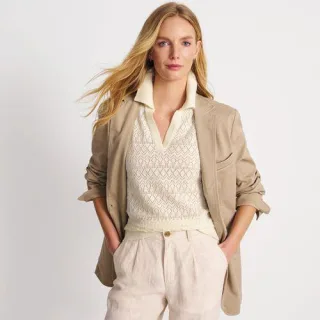 Ärmelloser Lochmuster-Pullover mit Polokragen, Damen,  Weiß, Baumwolle/Viskose, by Lands' End