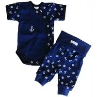 La Bortini Body & Hose Baby Wickelbody Schlupfhose Anzug in Blau mit Ankermuster aus Baumwolle, gemustert, 44 50 56 62 68 74 80 86 92 98