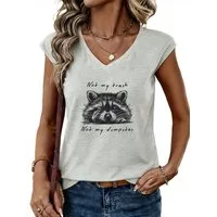 PYLIKE V-Shirt Damen Sommer Casual bequemes Achselhemd mit Braunbär Print-Shirt Bequem für Freizeit und Büro,Strandurlaub