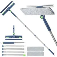 HUGERSTONE Fensterreiniger 2in1 Fensterputzer mit Teleskopstange (10-63inch) und Fensterabzieher, (1 x Fensterreiniger 1 x Fensterabzieher 2 x Reinigungstücher) Profi Fensterreinigungsset mit 2 Wischmopps für Bad, Fenster, Glas