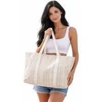 Antonio Shopper XXL Shopping & Beach Bag Strandtasche Glitzer Silber Gestreift