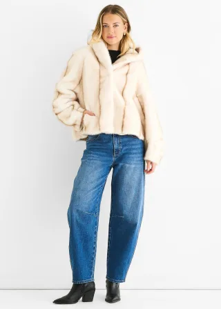 Creme Ombre Kapuzenjacke aus Kunstpelz