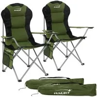 Hauki Campingstuhl Faltstuhl faltbar mit Getränkehalter & Tragetasche bis 150kg (2 St), 2x Klappstuhl 56x95x110cm Khaki Angelstuhl mit Hochlehner Gepolster