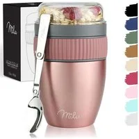 Milu Müslibox Müslibecher to go, 400ml, isolierter Edelstahl Joghurtbecher für Müsli, rosegold
