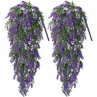 Kunstblumenstrauß 2 Stück Hängende Kunstpflanzen Lavendel, Vine Blumen, Agger, für Zuhause, Garten, Büro und Hochzeit