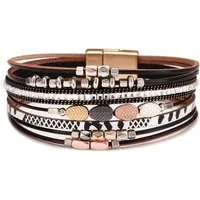 The Beauty House Lederarmband Boho mehrreihig Wrap Ledermanschettenarmban Magnetschnalle, Leder Armband für Frauen Schmuck Geschenk Für Mutter und Freunde