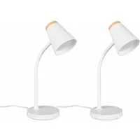 Reality Leuchten LED Schreibtischlampe, LED fest integriert, Warmweiß, 2er SET Schwanenhalslampen Weiß, Leselampen Nachttisch Bett, Höhe 36cm