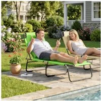 Outsunny Gartenliege mit Lesefenster, Kopfkissen, 4-Fach verstellbare Rückenlehne, Sonnenliege klappbar, 1 St., wetterfeste Liegestuhl, bis 120 kg belastbar, für Garten Strand Pool, Grün