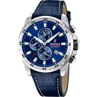 Festina Chronograph Festina Herrenuhr Leder blau Festina, (Chronograph), Herren Armbanduhr rund, Lederarmband blau, Elegant