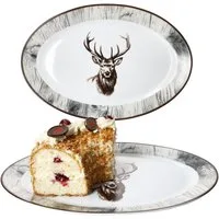 MamboCat Servierplatte 2x Alois Servierplatte oval Porzellan 35,5x24,3cm Hirsch Grill-Teller, Porzellan