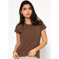 SASSYCLASSY T-Shirt T-Shirt mit Raglannaht für Damen Weiches Shirt aus Viskose mit Rundhalsausschnitt Offwhite Braun Pink