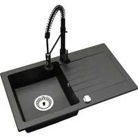 Faizee Möbel Granitspüle Granitspüle 76x44 + Armatur Spirale Küchenspüle Spülbecken, Eckig, 76/16 cm
