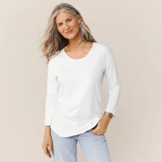 Fließendes Shirt mit Ballettausschnitt n Plus-Größe, Damen,  Weiß, Elasthan/Baumwoll-Mischung, by Lands' End