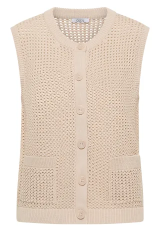 CECIL - Weste mit Rundhals im Crochet-Look pearl beige - Gr. - M