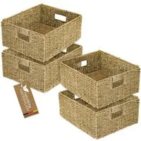 HMF Regalkorb Aufbewahrungskorb passend für KALLAX halbes Fach, Korb geflochten aus Seegras mit Griffen, 30 x 34 x 15 cm, Natur