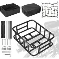 PRIISF Fahrradkorb Fahrradkorb Hinten Groß Gepäckträger Fahrrad Korb Einkaufskorb Metall (Hinterradkorb mit Wasserdichtem Liner & Gepäcknetz & Abdeckung, Gepäckträgerkorb 43x33,2x15cm Hinterradkorb Schulkorb Stahl Rostschutz), für passt an meisten Fa