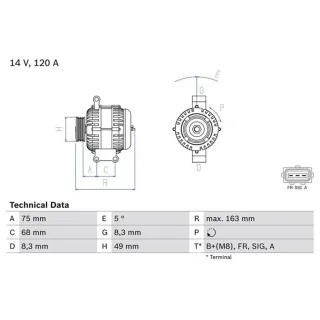Bosch Lichtmaschine 120A Ford C-Max Focus Volvo C30 S40 V50 0986049670