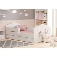 Kids Collective Kinderbett für Mädchen mit Matratze und Schublade & Lattenrost (70x140, 80x160 cm Jugendbett Einzelbett Komplettbett in weiß mit Pferd Motiv), Bett für Kinder Bett komplett Set Rausfallschutz Kinderbett 70x140 cm