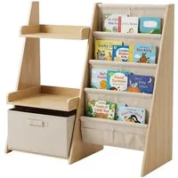 relaxdays Kinderregal Bücherregal Kinder Stofftaschen & Box, 1-tlg.