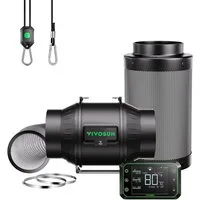 VIVOSUN Ventilatorkombigerät VIVOSUN AeroZesh T-Serie, 15 cm Durchmesser, Smartes Abluft-Set mit GrowHub E42A-Controller und Aktivkohlefilter