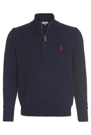 U.S. POLO ASSN. Herren Zip Troyer – Pullover mit Stehkragen – Eleganter Langarm Strickpullover in Navy