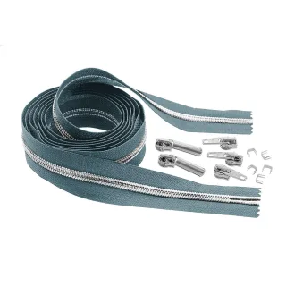 buttinette Endlosreißverschluss im Set, mit silberfarbiger Spirale 6,5 mm, 2 m, jeans