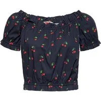 QueenKerosin Kurzarmbluse Cherry mit Allover-Print