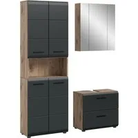 welltime Badmöbel-Set FLORENZ, 3-teilige Badkombination, hochwertige MDF-Front, (Set, 3-St., best. aus: 1 Hochschrank, 1 Waschbeckenunterschrank, 1 Spiegelschrank), Bad-Kombination, Bad-Möbel, Badezimmer, Kombination, Kombi