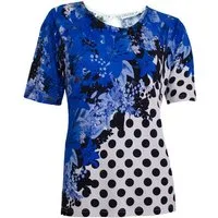 Passioni T-Shirt mit floralem Polka-Dot-Muster in Schwarz, Weiß und Blau
