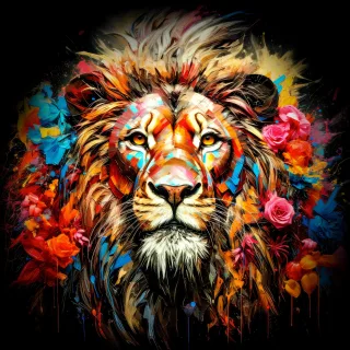 Glasbild COLORFUL LION HEAD