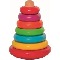 Woodyland Lernspielzeug Steckpyramide, Steckturm, Steckspiel, Steckringe, 7 tlg, 6 bunte Ringe, Sockel mit Wippfunktion