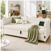 Flieks Schlafsofa, Hydraulisches Stauraumbett Polsterbett 90x200cm mit USB-Aufladen