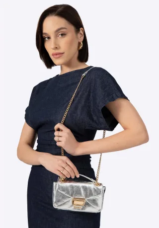 Wittchen Mini-Umhängetasche für Damen aus glänzendem silbernem Öko-Leder