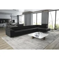 thematys Ecksofa ASTON MAXI 405 x 203cm mit Schlaffunktion & Bettkasten –, L-Sofa mit 5 verstellbaren Kopfstützen, Samt (Monolith), Cord (Poso) - L-Form, XL-Wohnlandschaft, 405 cm breit