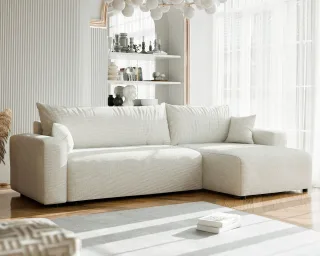 Ecksofa mit Schlaffunktion LUNA MAX in Stoff Baltimore Creme Ottomane Rechts