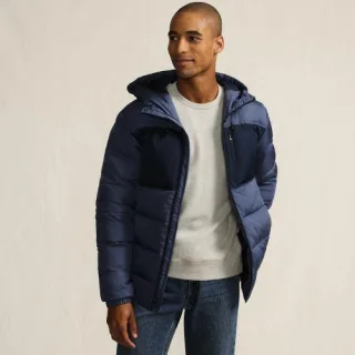 Daunen-Kapuzenjacke Colorblock für Herren, Herren, size: regular, Blau, Polyester, by Lands' End