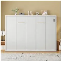Odikalo Schrankbett 140x200 Murphy-Bett Faltbett mit Verriegelbarer Wandbefestigung (Metallrahmen-Wandklappbett, Kombination aus Metallrahmen und Holzplatte, Robust und Leise, Multifunktionales Bett)