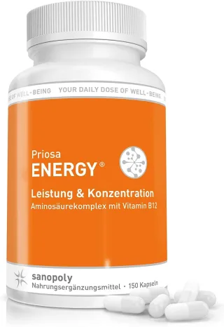 Sanopoly Priosa® Energy | 150 Kapseln | Aminosäuren-Komplex mit Q10 und B-Vitaminen | vegan