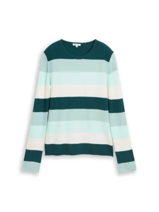 Tom Tailor - Strickpullover mit Rundhalsausschnitt green mint white stripe - Gr. - XXXL