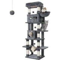 Athlix Katzenhaus Katzen Kratzbaum 170cm Katzenturm für Hauskatzen Katzenhaus mehrstufig, 6 Ebenen, 8 Sisal-Kratzstämme, bis 6 Katzen