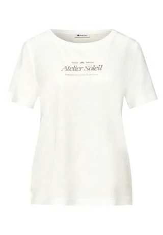 Street One - T-Shirt mit Rundhals und Wording off white - Gr. - 38