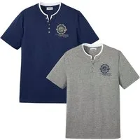 bonprix Henleyshirt (Packung, 2-tlg) Regular Fit, im Lagenlook, aus Baumwolle, Casual Stil