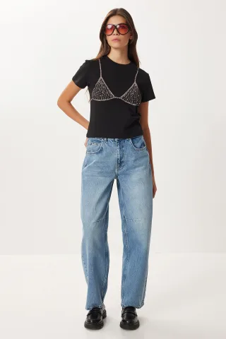 Hochwaisted Ballonjeans mit Stiefelsaum