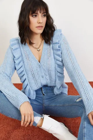 Knöpfen Jacquard-Muster Langarm-Cardigan