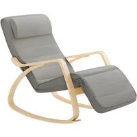 SoBuy Schaukelstuhl FST16, Schaukelsessel Relaxstuhl, für Wohnzimmer Schlafzimmer Balkon, Schwingsessel Relaxsessel 5-fach verstellbare Fußstütze Birkenholz