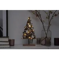 Spetebo LED Dekolicht Holz LED Weihnachtsbaum 37 cm im Naturlook, 2, LED, warmweiß, Holz Deko Tannenbaum mit Sternen und Lametta
