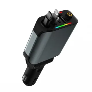 4-in-1 120W Roof Starlight Car Charger Adapter USB-A+USB-C+Type-C Retractable Cable+iP Converter Fast Charging Cigarette