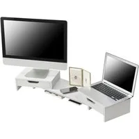 en.casa Monitorständer, (»Marttila« Monitorerhöhung mit 2 Schubladen 60x22x11cm Weiß)